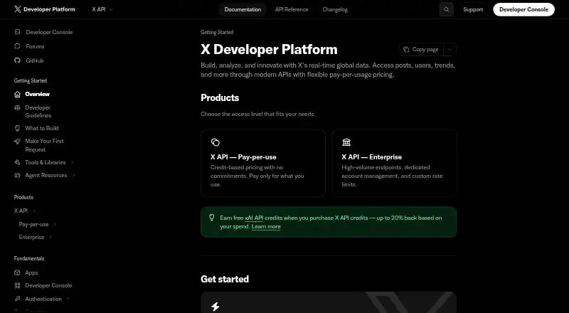 X API's website