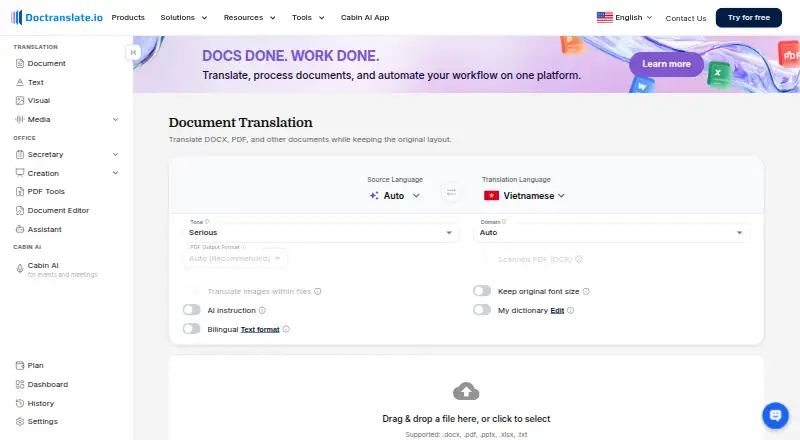 DocTranslate's website