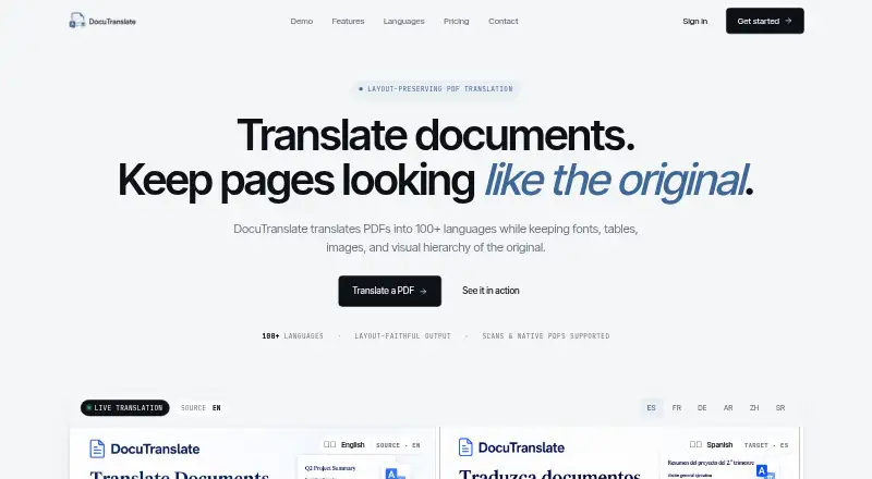 DocuTranslate's website
