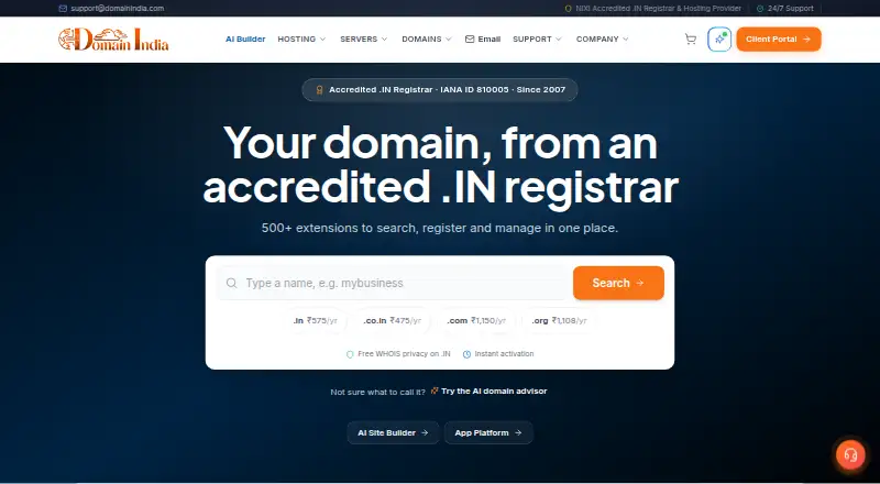 Domain India's website
