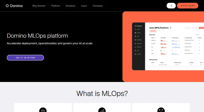 Domino Enterprise AI Platform's website