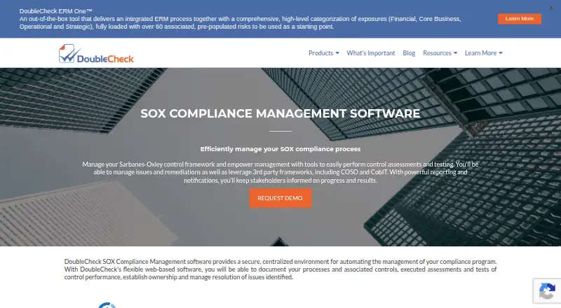 DoubleCheck SOX Compliance Management's website