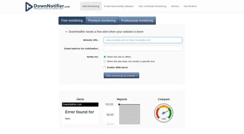 The DownNotifier.com homepage