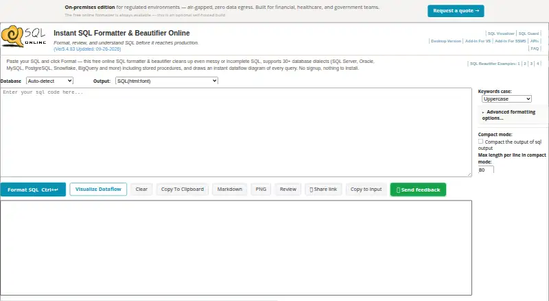 SQL Pretty Printer's website