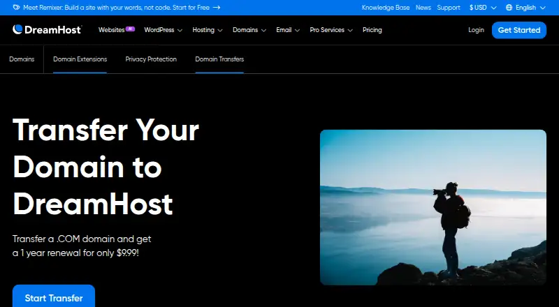DreamHost Domain Transfer's website