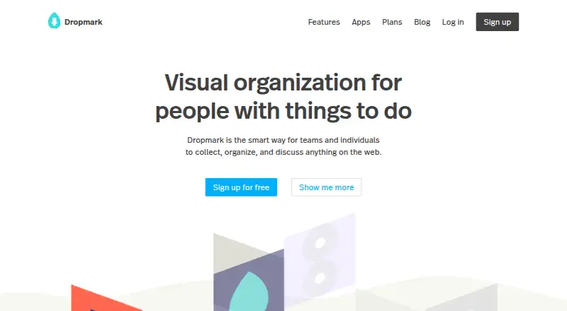 The Dropmark homepage