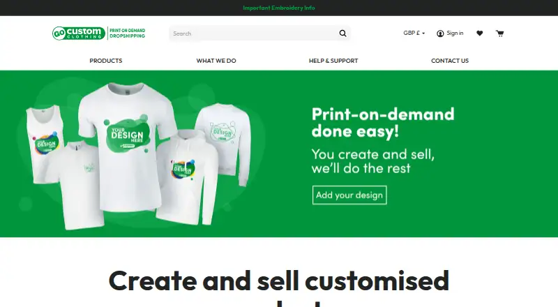 GoCustom Clothing's website