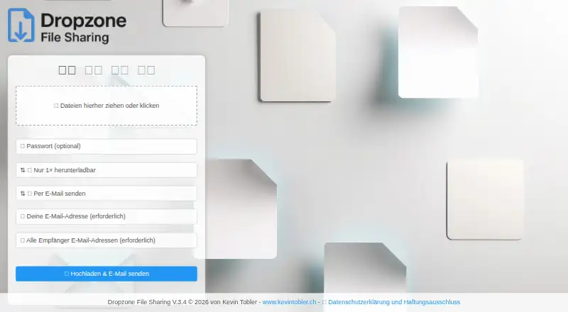 The Dropzone File Sharing homepage
