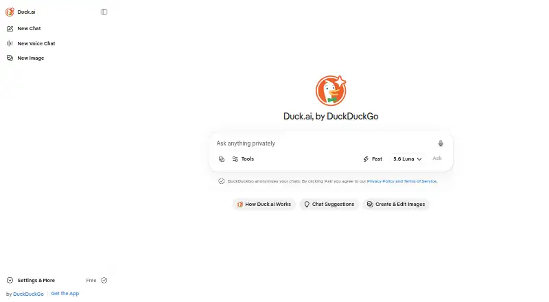 The Duck.ai homepage
