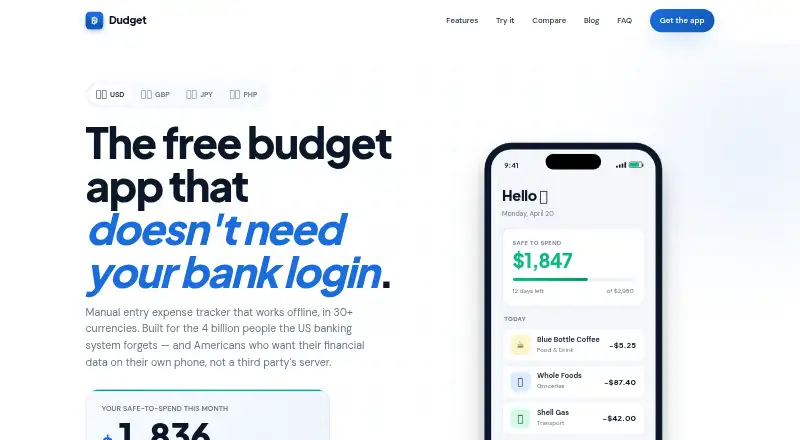 The Dudget homepage