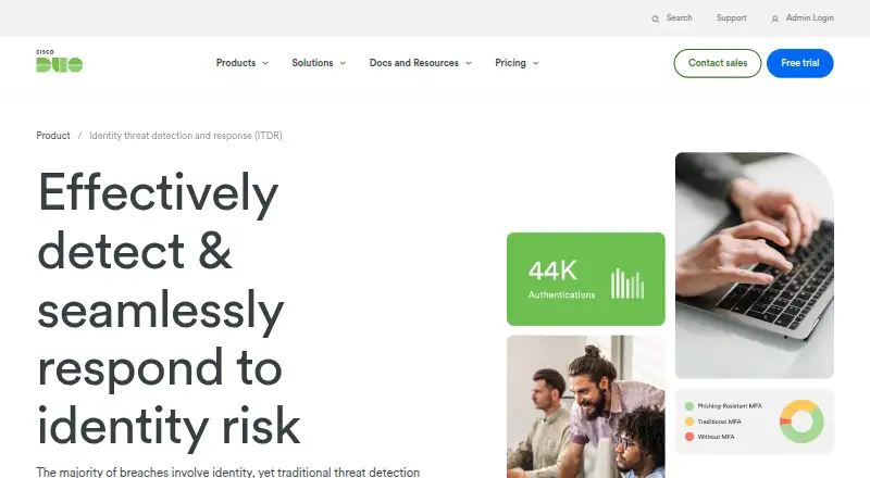 Cisco Duo Identity Threat Detection and Response's website