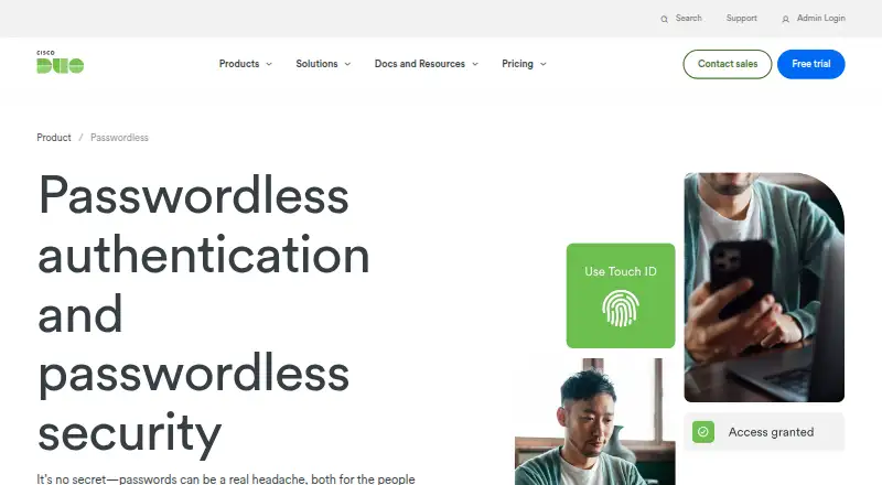 Cisco Duo Passwordless's website