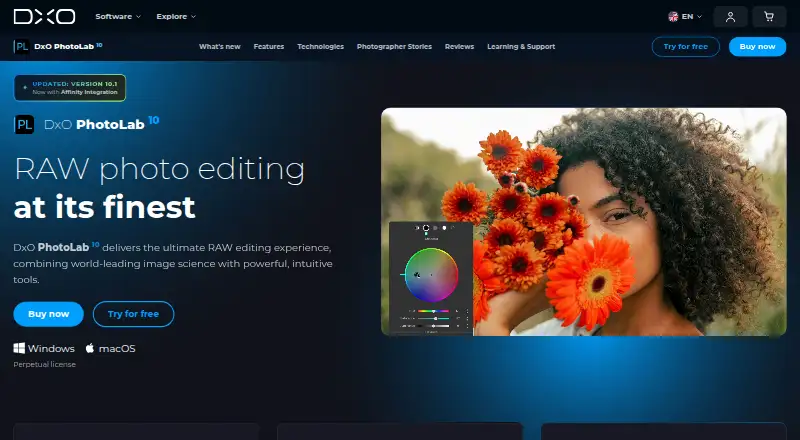 The DxO PhotoLab homepage