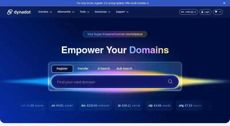 Dynadot's website