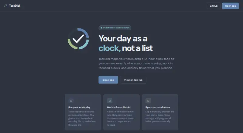 The TaskDial homepage