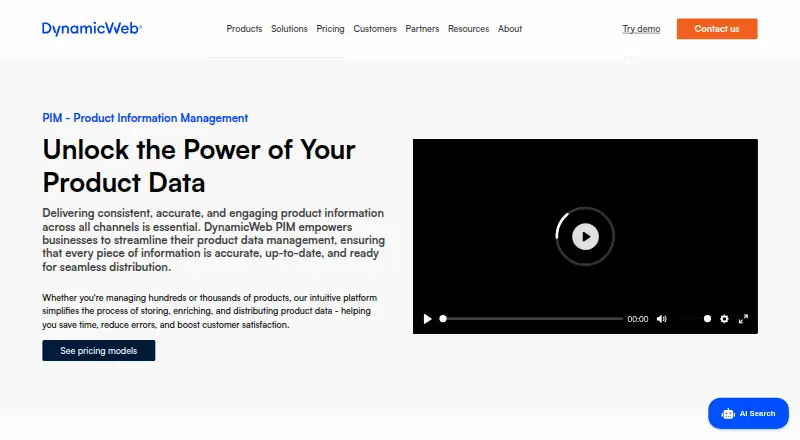 The DynamicWeb PIM homepage