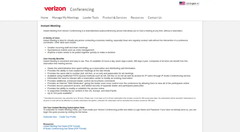 Verizon Instant Meeting's website