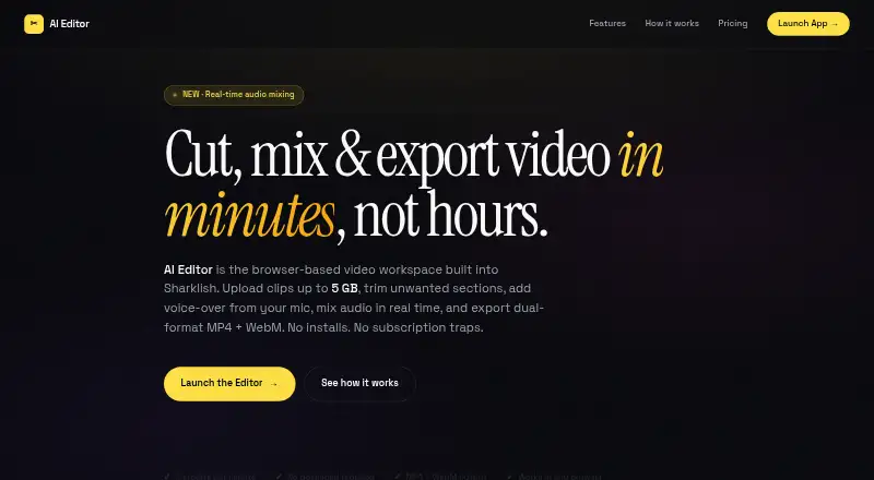 The Sharklish AI Editor homepage