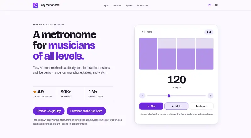 Easy Metronome's website