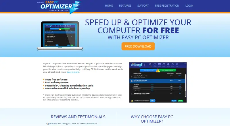 The Easy PC Optimizer homepage