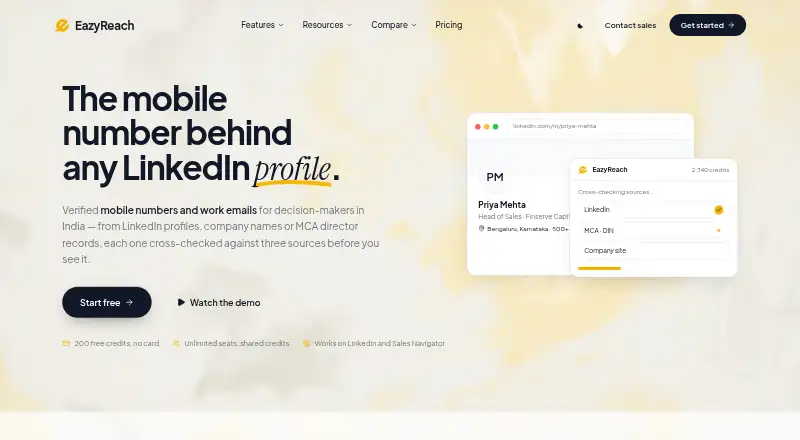 The EazyReach homepage