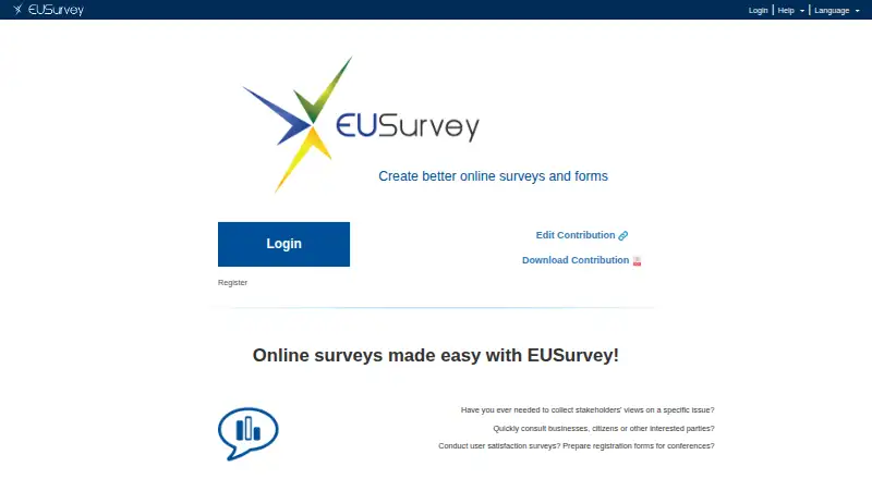 The EUSurvey homepage