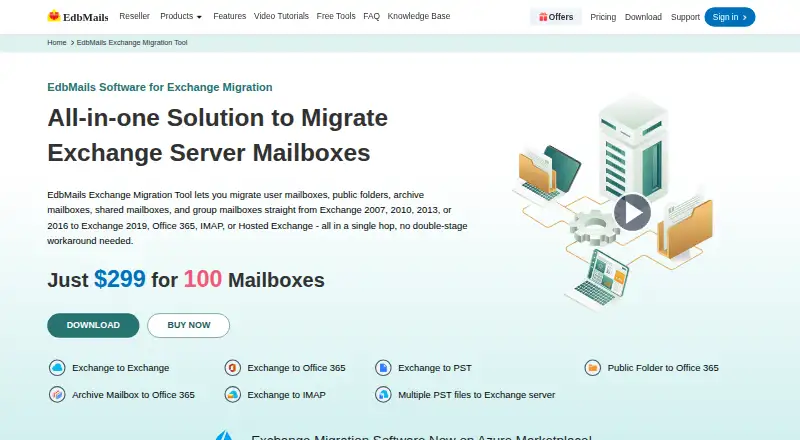 EdbMails Exchange Migration Tool's website