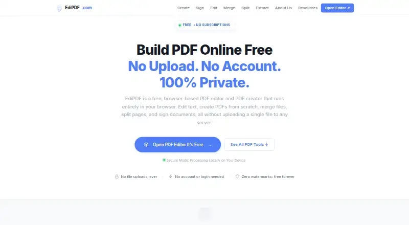 The EdiPDF homepage