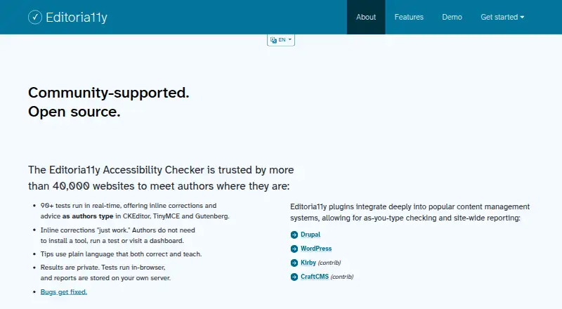 Editoria11y Accessibility Checker's website