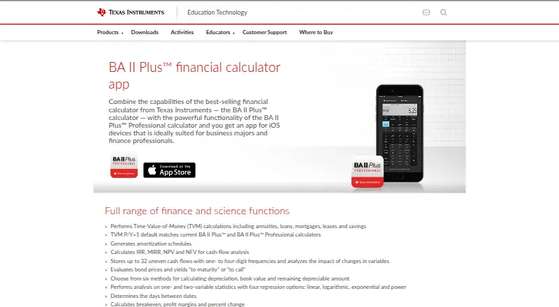 BA II Plus™ Financial Calculator App's website
