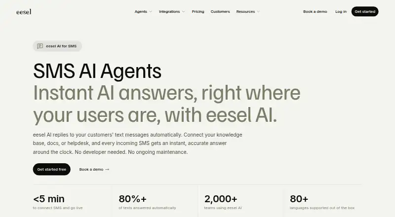 The eesel AI for SMS homepage