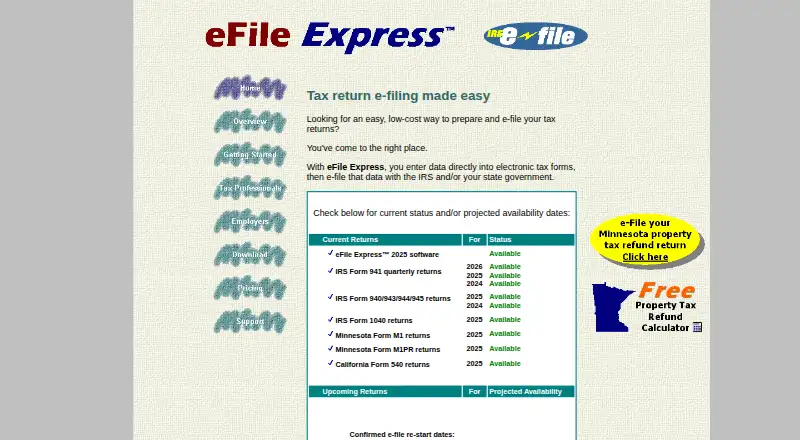 The eFile Express homepage