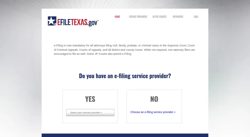 eFileTexas.gov's website