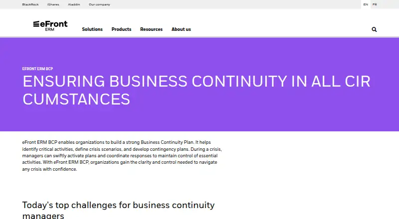 eFront ERM BCP's website