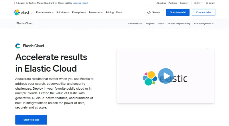 Elastic Cloud Hosted's website