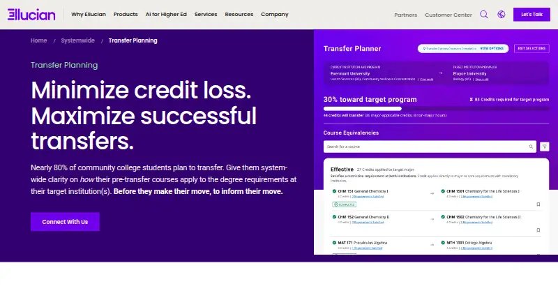 Ellucian Transfer Planning's website