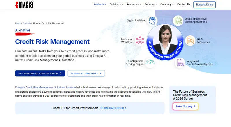 Emagia Credit Risk Management's website