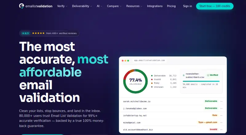 Email List Validation's website