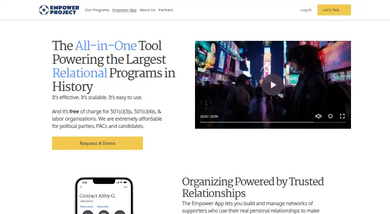 The Empower App homepage
