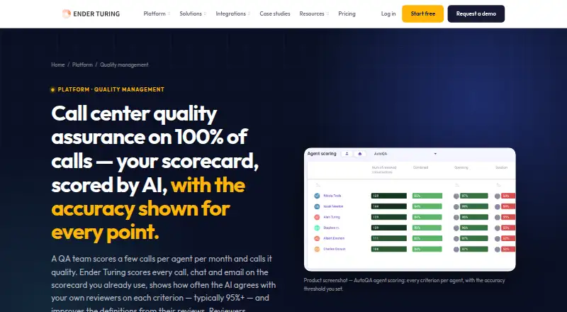 Ender Turing Quality Management's website