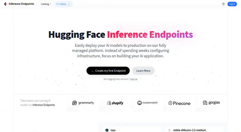 Hugging Face Inference Endpoints's website