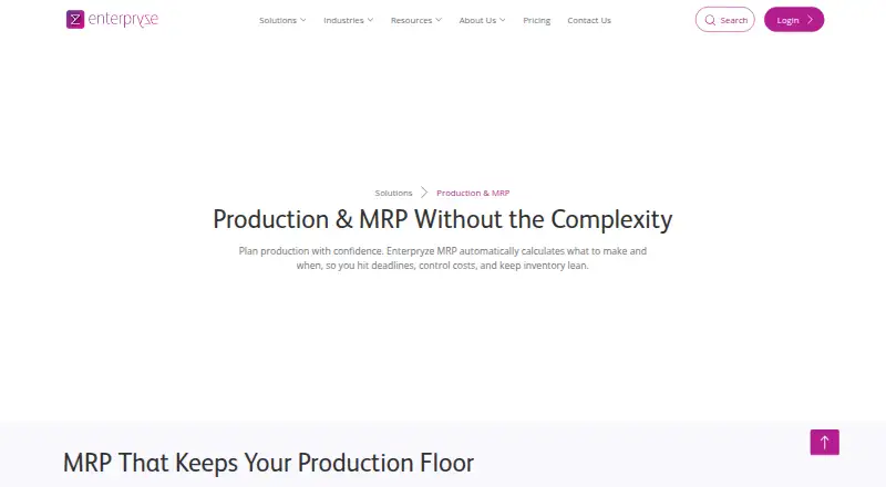 Enterpryze Production and MRP's website