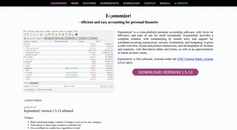 The Eqonomize! homepage