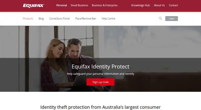 The Equifax Identity Protect homepage