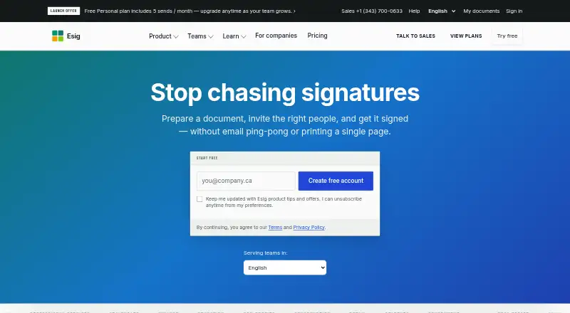 Esig API's website