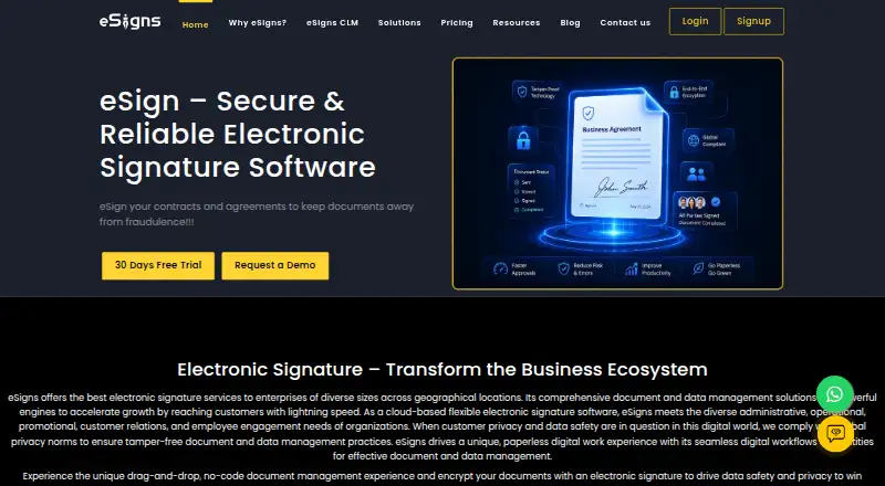 The eSigns homepage
