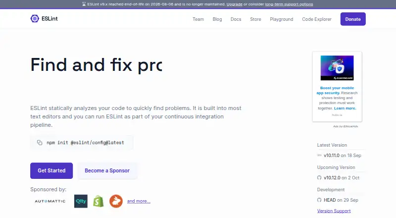 The ESLint homepage