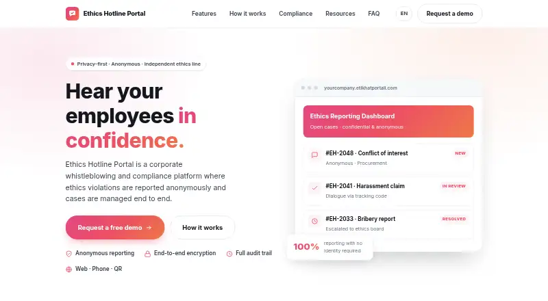 Ethics Hotline Portal's website