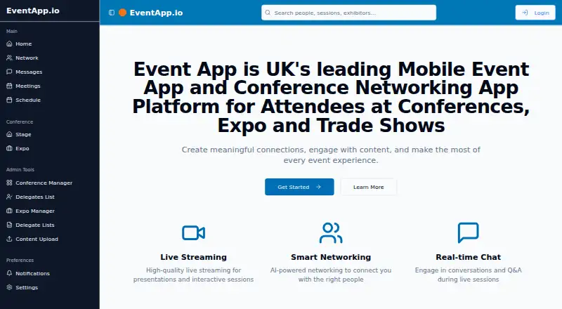 The Event App homepage