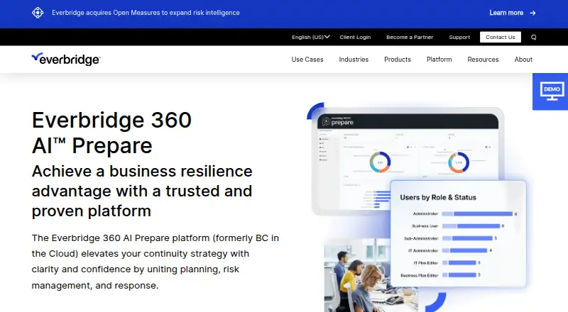Everbridge 360 AI Prepare's website
